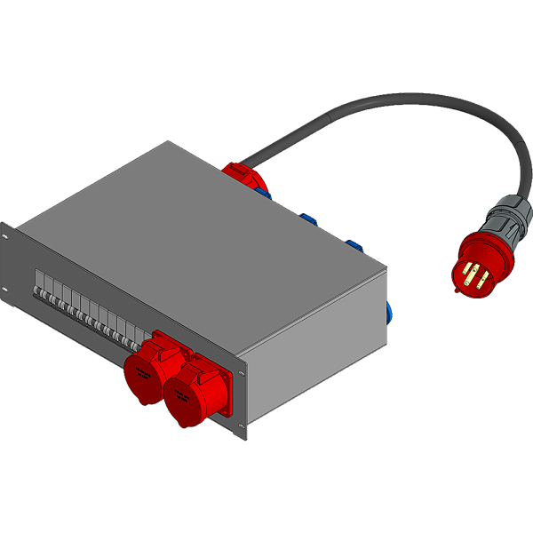 BELBOX BB-3230-1MR, устройство распределительное 19", вход CEE-380В/32А, выход 1xCEE-380В/32A + 2xCEE-380В/16А + 6хSCHUKO-220В/16А, модульный трехфазный индикатор